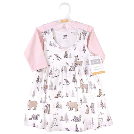 Hudson Baby Baby Girls' Cotton Dress and Cardigan Set, Winter Forest, 3T