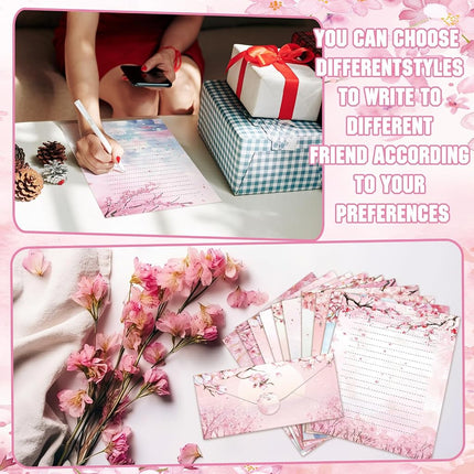 TaoBary 160 Pcs Cherry Blossom Stationery Paper and Envelopes Set