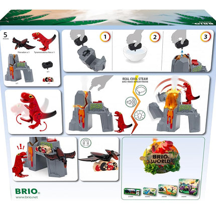 BRIO World Dinosaur Erupting Volcano Battery Powered for Kids Age 3 Years Up - Wooden Railway Accessories and Add Ons
