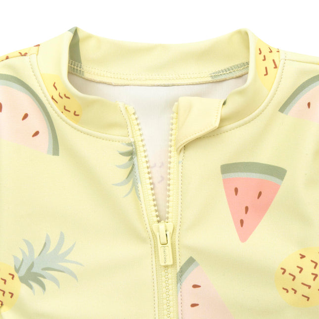 Gerber Girls' Toddler Long Sleeve One Piece Rashguard Swimsuit, Yellow Fruit, 6-9 Months