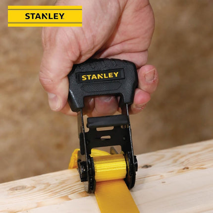 Stanley S1006 Black/Yellow 1" x 14' Ratchet Tie Down Straps - Medium Cargo Securing (3,000 lbs Break Strength), 4 Pack