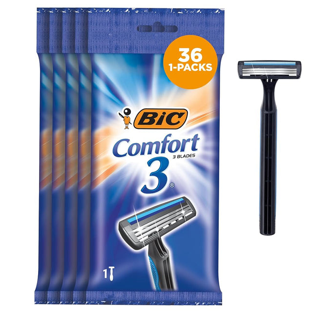 BIC Comfort 3 Men's Disposable Razors, 3 Blade For a Smooth and Comfortable Shave, 1-Count
