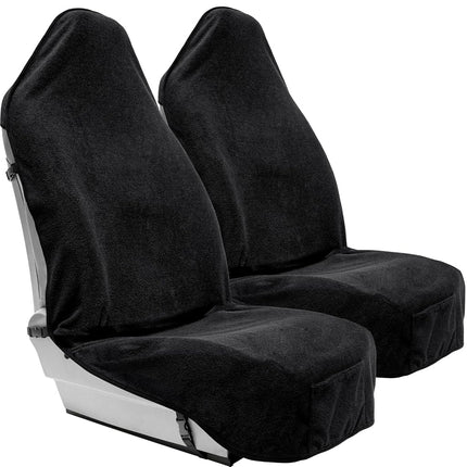 Season Guard Terry Cloth Sweat Towel Seat Cover; Carseat Towel Protector; Great for Gym Workout; Waterproof; Universal Fit for Car SUV Van Truck; EZ fit; Non Slip Grip; Machine Washable; 2pc Black