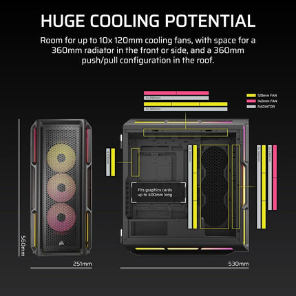Corsair iCUE LINK 5000T LX Black Tempered Glass ARGB Mid-Tower ATX PC Case