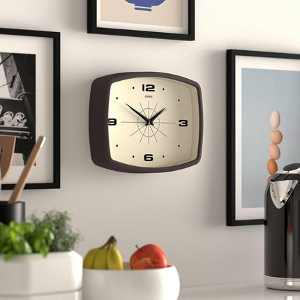 JONES CLOCKS® Movie wall clock | Rectangular retro clock | 25cm | Mocha brown | Cool mid-century designer look for kitchen, living room or office
