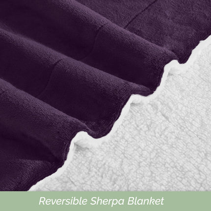 Elegant Comfort Ultra Soft Reversible Flannel Sherpa Blanket - Cozy Silky Fleece Throw for Couch, Bed - Plush Fuzzy Warm Winter Blanket for Gift, Twin XL, Purple