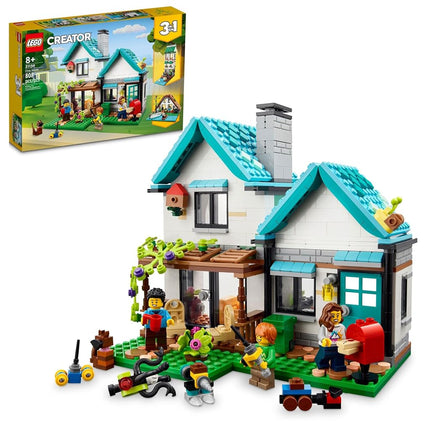 Creator 3 in 1 Cosy House Building Kit, Rebuild into 3 Different Houses, Includes Family Minifigures and Accessories, DIY Building Toy Ideas for Outdoor Play for Kids, Boys and Girls, 31139