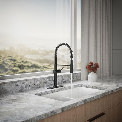 KOHLER 22973-BL Crue Kitchen Sink Faucet with Single Lever Handle, Pre-Rinse Kitchen Faucet, Commercial Faucet, 1 3-Hole Installation, Matte Black
