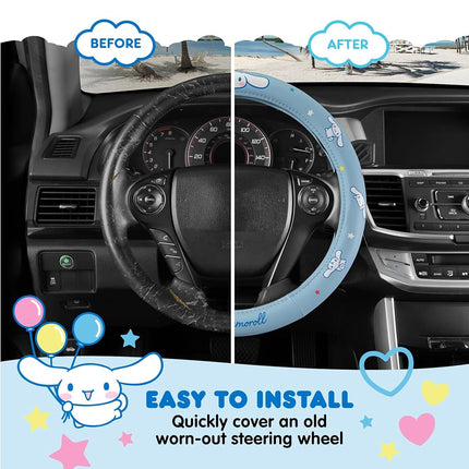Sanrio Hello Kitty and Friends Cinnamoroll Blue Car Steering Wheel Cover, Universal Fit Cute Accesso