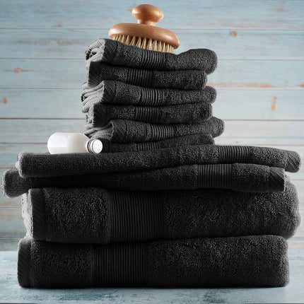 Hearth & Harbor 100% Ring Spun Cotton Bath Towels for bathroom - Luxury Bathroom Towels - Soft & Highly Absorbent Bath Towels Set, 10 Piece Set (2 Bath Towels, 2 Hand Towels, 6 Washcloths) - Black