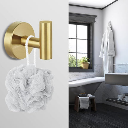 Homagic 8 Pcs Bathroom Robe Towel Hooks Coat Wall Hook Stainless Steel Heavy Duty Door Hanger Towel Robe Clothes Cabinet Closet Sponges Hook for Bathroom Bedroom Kitchen Hotel Pool (Gold)