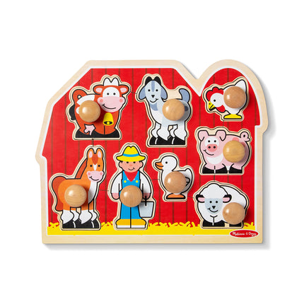 Melissa & Doug Wooden Jumbo Peg Puzzle 2-Pack for Baby and Toddler Boys and Girls � Large Farm, First Shapes