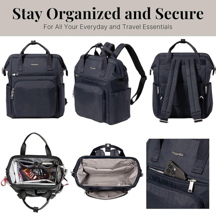 Baggallini Women's Securtex Anti-Theft Windsor Backpack for Travel, Work & Collage, RFID & Locking Zipper, Up to 16" Laptop, French Navy, M, Securtex Anti-theft Windsor Backpack for Travel