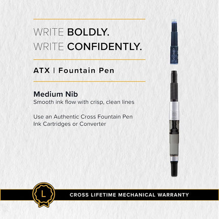 Cross ATX Pure Chrome Fountain Pen with Medium Nib