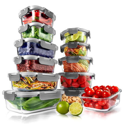 NutriChef Glass Food Storage Containers with Lids 