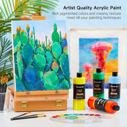 Shuttle Art Acrylic Paint Set, 15 Colours Acrylic Paint Bottle Set (473ml/16oz), Rich Pigmented Paints, Bulk Painting Supplies for Artists, Beginners Kids on Rocks Crafts Canvas Wood Ceramic