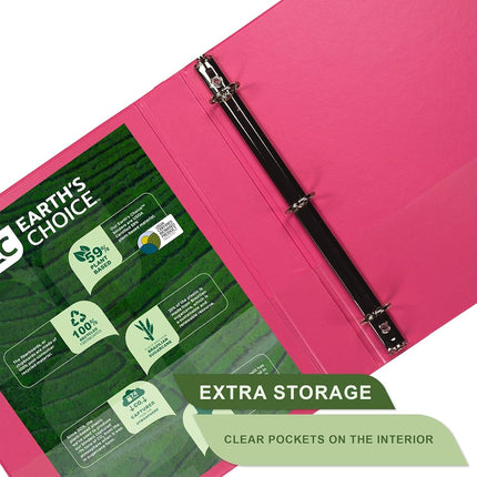Samsill Earth’s Choice™, Durable Fashion Color 3 Ring View Binder, 1.5 Inch Round Ring, Up to 25% Plant Based Plastic, Eco-Friendly, USDA Certified Biobased, Pink Berry, Value 2 Pack