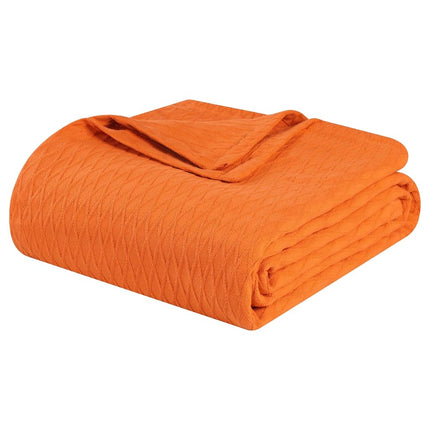 Superior Diamond Weave Blanket, 100% Cotton Cover for Home, Couch, Bed, Soft, Warm Blankets, Boho Aesthetic, Comfy, Cozy, and Cute Covers, Decorative Bedding Essentials, King, Burnt Orange