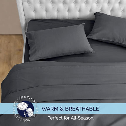 Elegant Comfort Soft 4-Piece 100% Turkish Cotton Flannel Sheet Set - Premium Quality, Deep Pocket Fitted Sheet, Ultra Soft, Cozy Warm Flannel Sheets - Twin, Gray