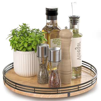 AMH 12-Inch Farmhouse Oak Lazy Susan Organizer