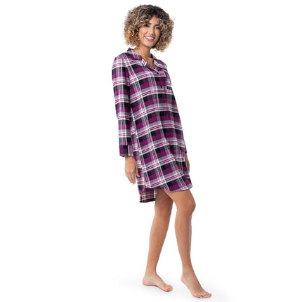 Fruit of the Loom Women's Flannel Sleep Shirt, Berry Plaid, 2X