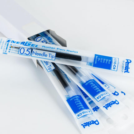 Tinta de recarga Pentel - para bolígrafo de gel EnerGel, punta de aguja de 0.5mm, fina, tinta azul, paquete de 6 recargas (LRN5-6C)
