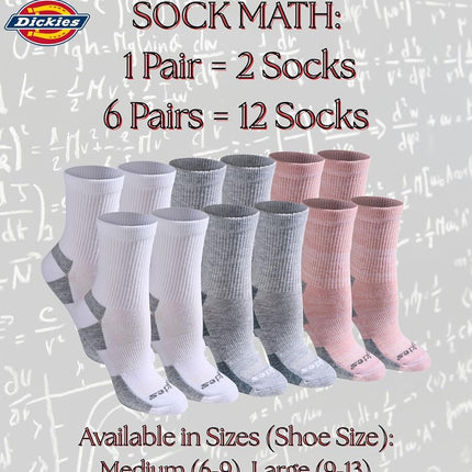 Dickies Women's Dri-tech Advanced Moisture Wicking Mid-Crew Socks, Available in M-l (6,12, White Assorted (6 Pairs), L