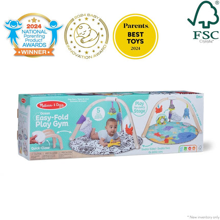 Melissa & Doug Ocean Easy-Fold Play Gym Developmental Toy for Infants, Reversible Mat, 5 Soft Toys, Birth to 9 Months