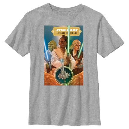 STAR WARS Kids High Republic Hero Cover Boys Short Sleeve Tee Shirt, Athletic Heather, X-Large