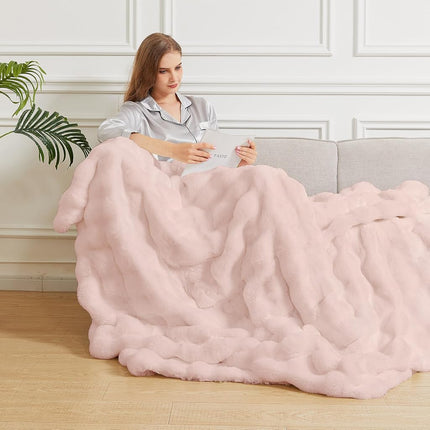 ORINOVA Pink Fluffy Blanket for Couch Living Room Faux Fur 50x60 Fuzzy Throw Blanket for Bed Soft Furry Bed Comforter Cozy Home Decor Gifts 860 GSM