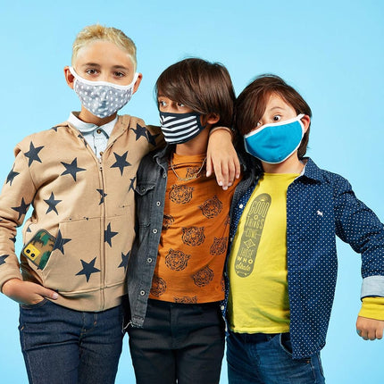 Safe+Mate x Case-Mate - Kids Face Mask (Ages 7-11) - Washable & Reusable - Cloth Face Mask - Cotton - with Filter - 3 Pack - Blue