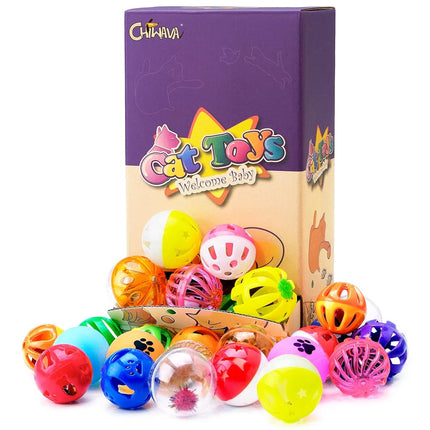 CHIWAVA 36PCS Plastic Noisy Cat Toy Ball with Bell