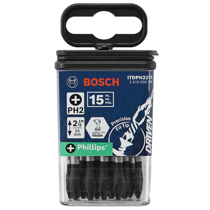 BOSCH ITDPH2215 15-Pack 2 in. Driven Phillips #2 Impact Tough Screwdriving Power Bits