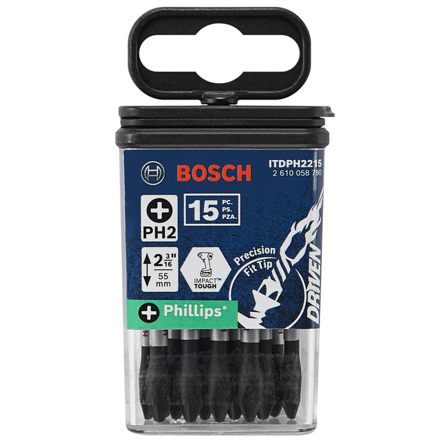 BOSCH ITDPH2215 15-Pack 2 in. Driven Phillips #2 Impact Tough Screwdriving Power Bits