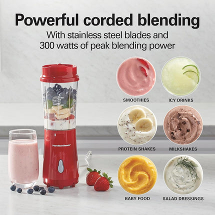 Hamilton Beach Shakes and Smoothies with BPA-Free Personal Blender, 14 oz, Red