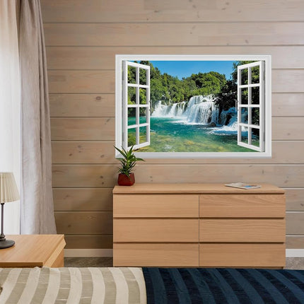 FLFK Fake Window Wall Sticker - Waterfall Faux Window Wall Mural for Wall Decor, Stick and Peel Wall Decals, 48"x32", Set of 2 Sheets