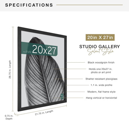 MCS Studio Gallery 51x68.5 cm (20x27 in) Poster Frame Black Woodgrain, Vertical & Horizontal Wall Hanging Large Picture Frame for Photos, Posters & Art Prints (1-Pack)