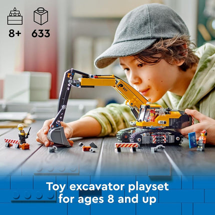 LEGO City Yellow Construction Excavator, Digger Truck Toy for 8 Plus Year Old Boys & Girls, Kids Toy Vehicle Set with Character Minifigures, STEM Building Kit 60420