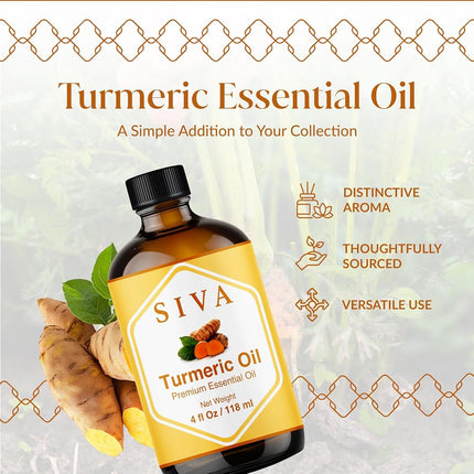 SIVA Turmeric Oil 4 fl oz – 100% Natural Steam Distilled Essential Oil with Dropper – For Diffuser, Hair, Skin, Soap & Candle Making