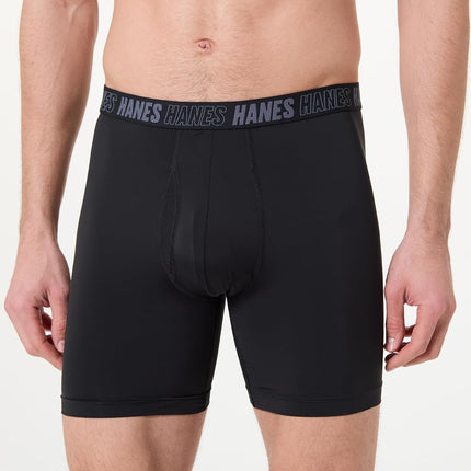 Hanes Men's Moves Performance Boxer Brief, Total Support Pouch, Regular, Trunk, and Long Leg, 3-Pack, Red/Grey/Black, XL (Pack of 3)
