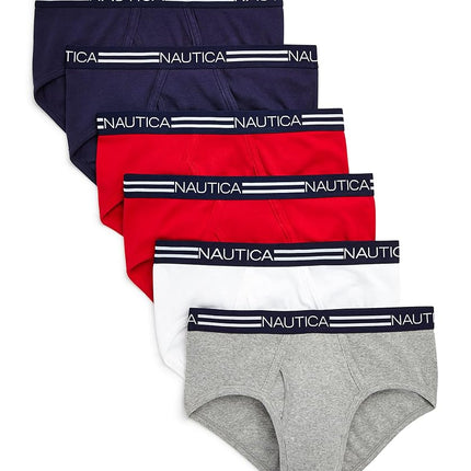 Nautica Men's Classic Cotton Fly Front Briefs, Peacoat Red/Heather Grey/White-6 Pack, L (Pack of 6)