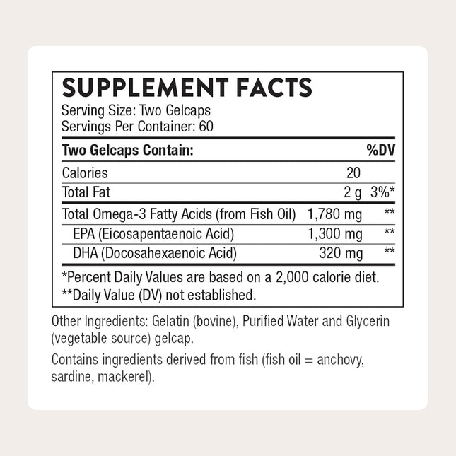Thorne Research - Super EPA Pro - Concentrated Omega-3 Fatty Acid Supplement - 650 mg EPA and 100 mg DHA - 120 Gelcaps