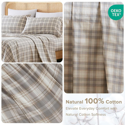 Comfort Spaces 100% Cotton Sheets Twin, Breathable, Naturally Cool Cotton Sheets, Soft Cotton Bed Sheets with 12" Elastic Pocket Fits up to 14" Mattress, All Seasons Sheet Set, Wesley Taupe 3 Piece
