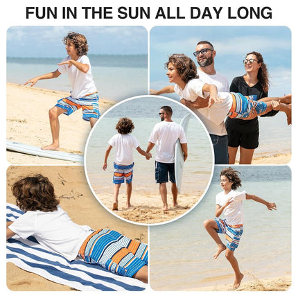 Bermudas de playa de secado rápido con raya Blake grandes para niños de Kanu Surf, color Royal/Naranja, talla M (10/12)