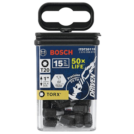 BOSCH ITDT20115 15-Pack 1 in. Driven Torx #20 Impact Tough Screwdriving Insert Bits