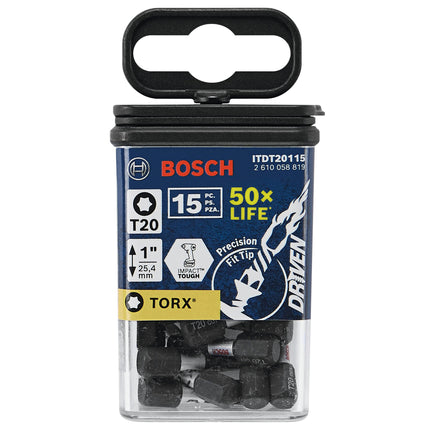 BOSCH ITDT20115 15-Pack 1 in. Driven Torx #20 Impact Tough Screwdriving Insert Bits