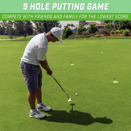GoSports Pure Putt Challenge, Construye tu propio campo en casa, en la oficina o en el green, incluye 9 hoyos, 4 bolas, tarjeta de puntuación borrable en seco, bolsa de transporte y reglas