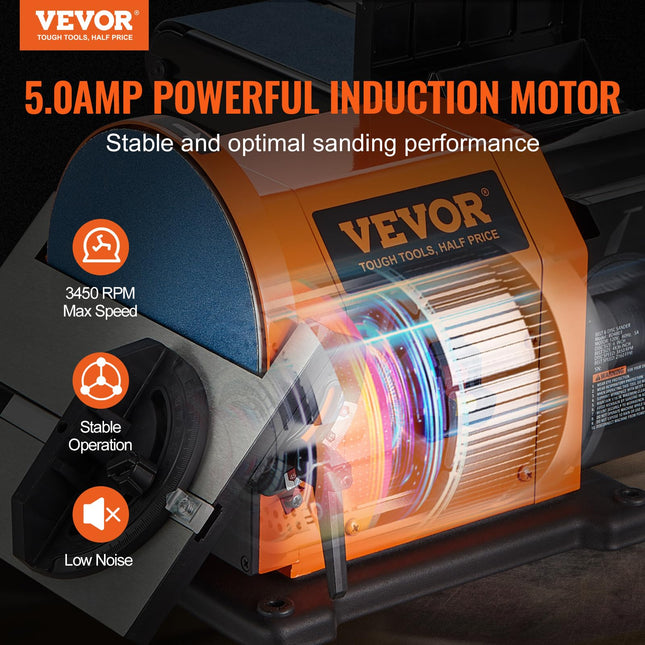 Lijadora de disco VEVOR de 8" y lijadora de banda profesional de 4"x 36", lijadora de banda con motor de inducción de 5A, mesa de trabajo de aluminio fundido para carpintería