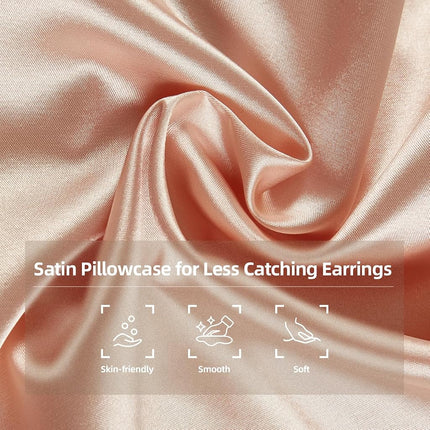 USlixury Piercing Pillow - Ear Piercing Pillow with Foam Plug, 4''H Ear Pillow with 4.7 * 3.2 and Off Center Ear Hole, CertiPUR-US Memory Foam Piercing Pillow for Side Sleeper, Satin Cover, Champagne