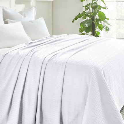 Superior 100% Cotton Thermal Blanket, Soft and Breathable Cotton for All Seasons, Bed Blanket and Oversized Throw Blanket with Luxurious Diamond Weave - Twin Size, White